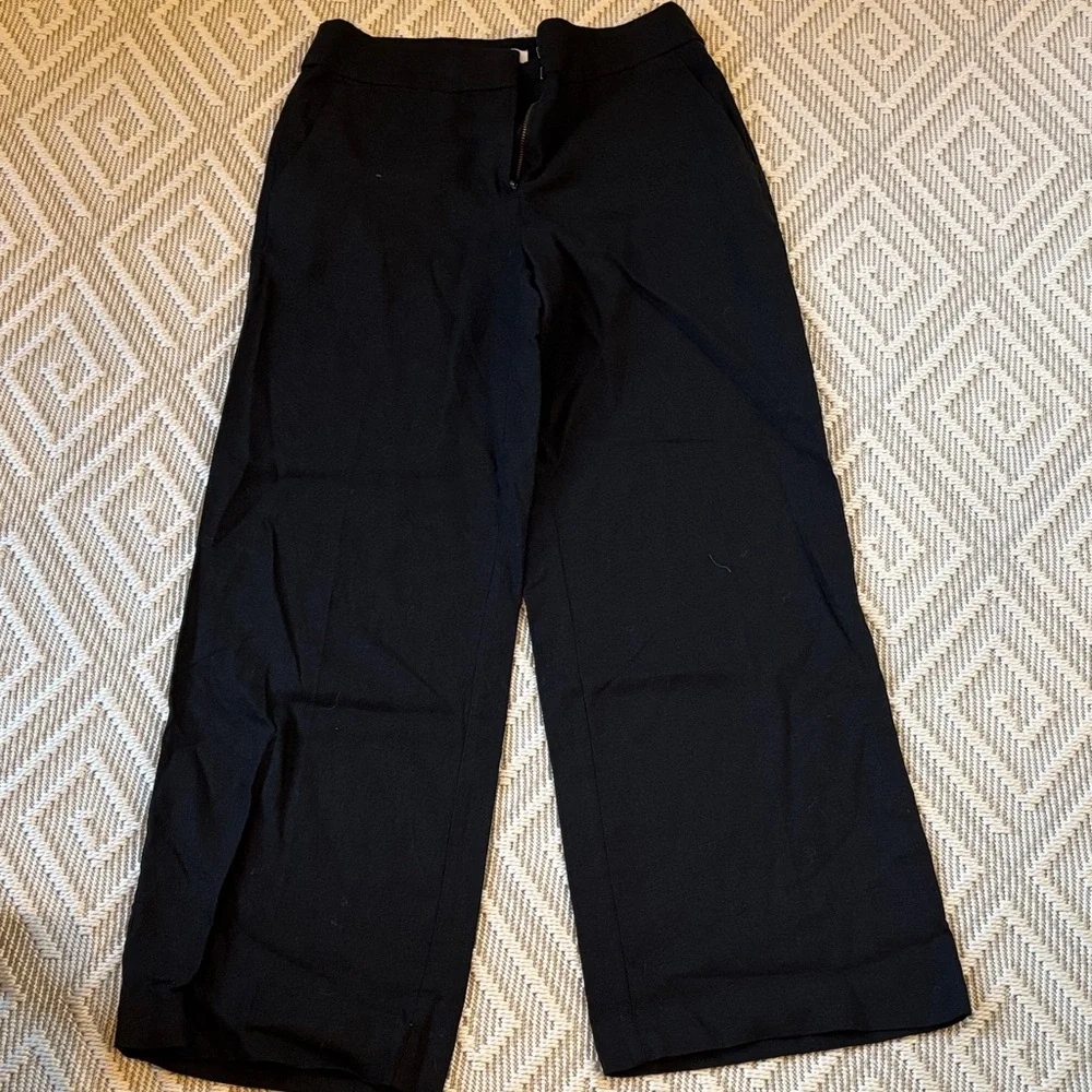 Loft Black Linen High Rise Wide Leg Cropped Pants NWT Size 2 Petite - Picture 4 of 7